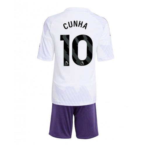 Manchester United Matheus Cunha #10 Bortaställ Barn 2025-26 Kortärmad (+ Korta byxor)